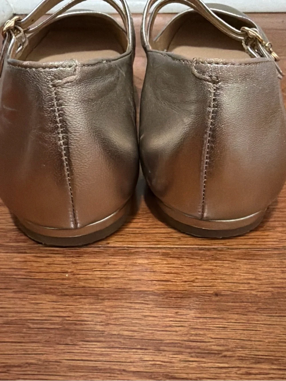 Coach Metallic gold rose Double-Strap Mary Jane Flats Sz 9